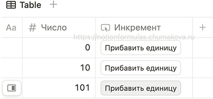 Формула Notion 2.0 «Инкремент (кнопка увеличения значения на единицу)»