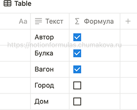 Формула Notion 2.0 «Проверка на наличие буквы в строке»