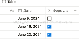 Формула Notion 2.0 «Дата на следующей календарной неделе или позднее?»