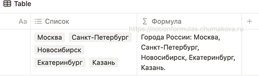 Формула Notion 2.0 «Вывод элементов списка (массива) в виде строки с запятыми»