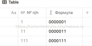 Формула Notion 2.0 «Добавление ведущих нолей в идентификационные номера (артикулы)»